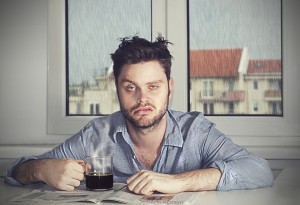 man in a slump, depressed employee, Monday mornings